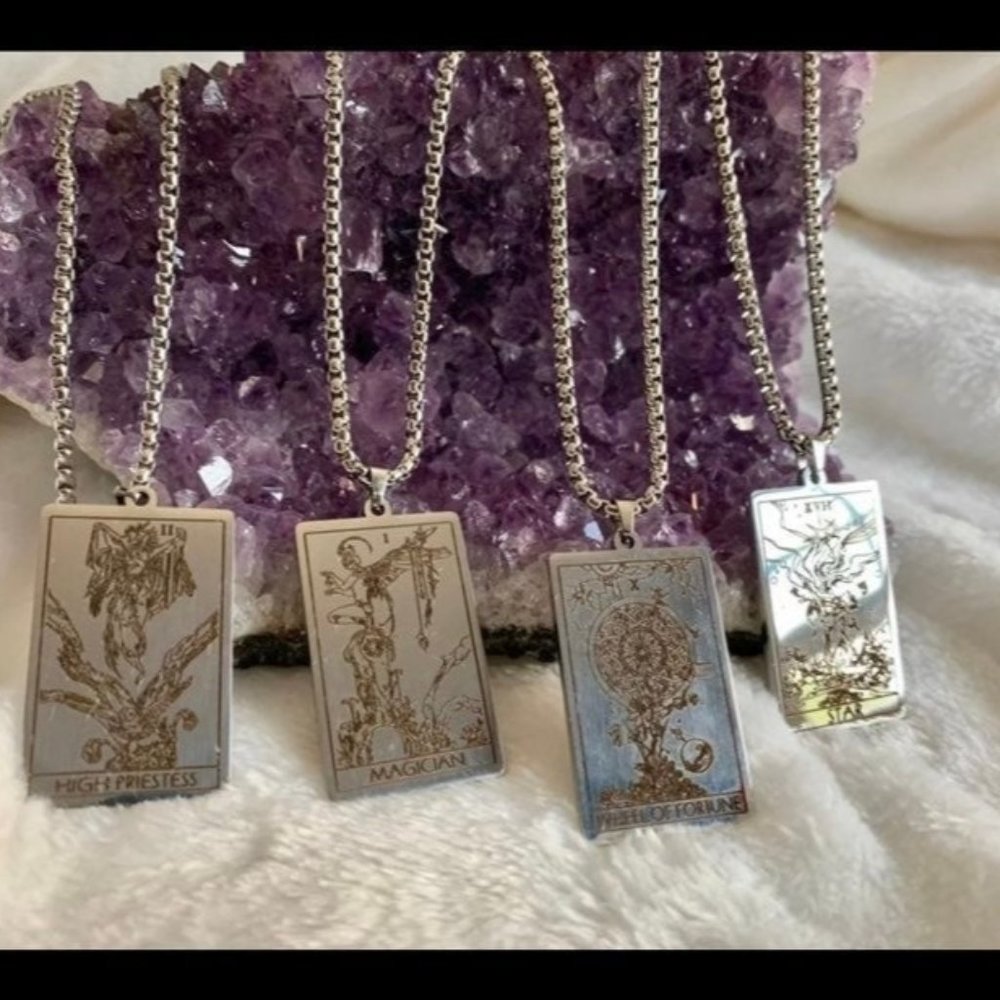 Stainless Steel Tarot Card Necklace Magician Lovers Wheel of Fortune - Picture 3 of 10